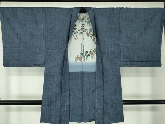 平和屋着物●男性 紬 アンサンブル 長羽織 霞文 正絹 逸品 未使用 DABA1502ps