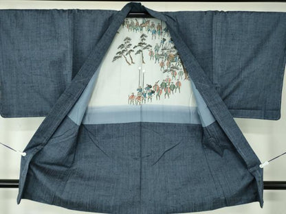 平和屋着物●男性 紬 アンサンブル 長羽織 霞文 正絹 逸品 未使用 DABA1502ps