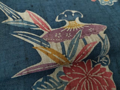平和屋着物●上質な紬　紅型　花鳥文　反端付き　正絹　逸品　未使用　DABA1508ps