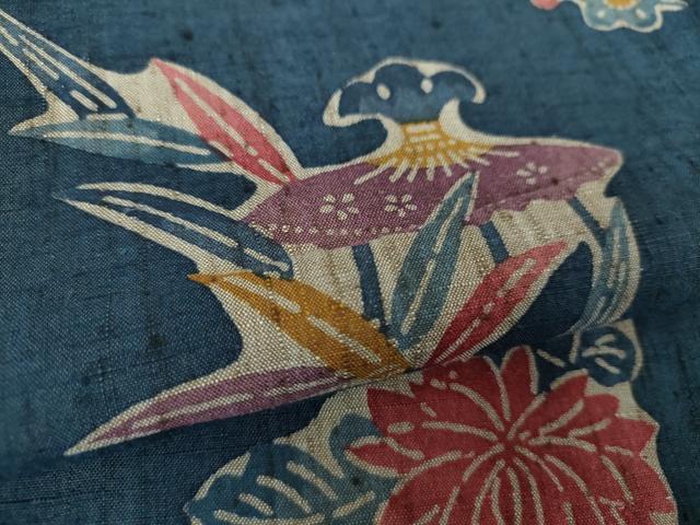 平和屋着物●上質な紬　紅型　花鳥文　反端付き　正絹　逸品　未使用　DABA1508ps