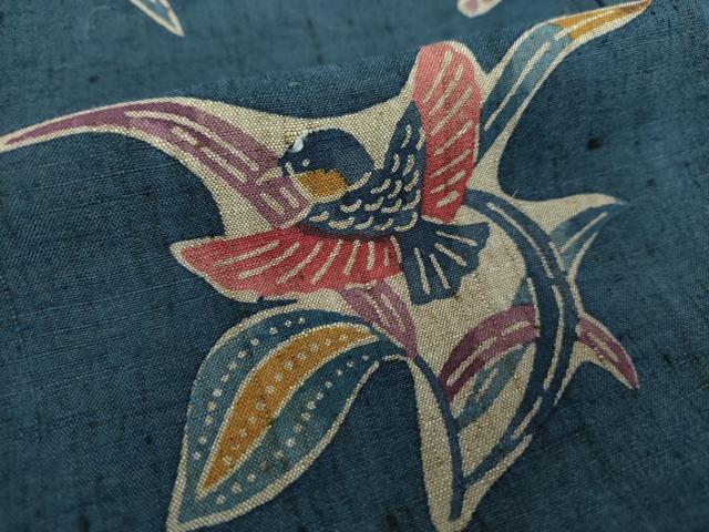 平和屋着物●上質な紬　紅型　花鳥文　反端付き　正絹　逸品　未使用　DABA1508ps