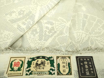 平和屋着物●結城紬 80亀甲 檜扇花文 証紙付き 正絹 逸品 DABA1515ps