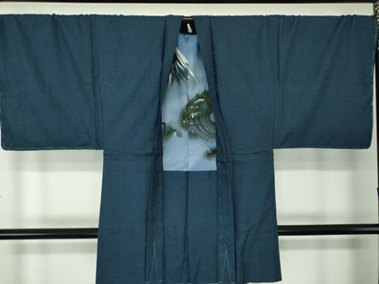 平和屋着物●男性　紬　アンサンブル・長襦袢(無双仕立て)セット　キングサイズ　長羽織　120亀甲　総詰　正絹　逸品　未使用　DABA1523ps