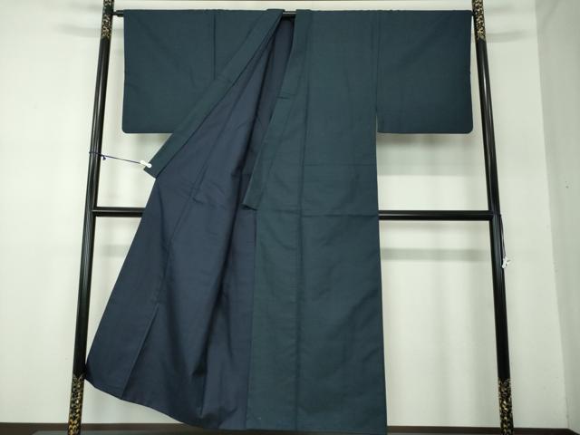平和屋着物●男性　紬　アンサンブル・長襦袢(無双仕立て)セット　長羽織　100亀甲　総詰め　正絹　逸品　DABA1524ps