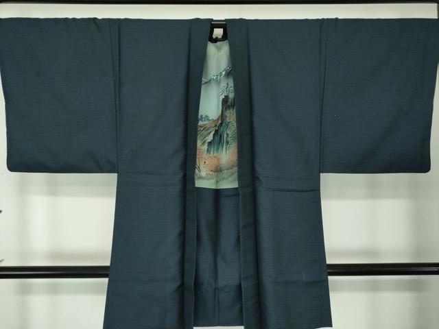 平和屋着物●男性　紬　アンサンブル・長襦袢(無双仕立て)セット　長羽織　100亀甲　総詰め　正絹　逸品　DABA1524ps