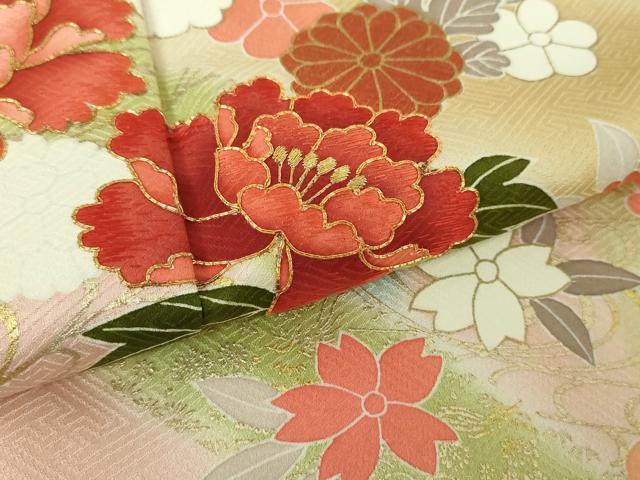 平和屋着物○訪問着 駒刺繍 流水花文 暈し染め 金彩 正絹