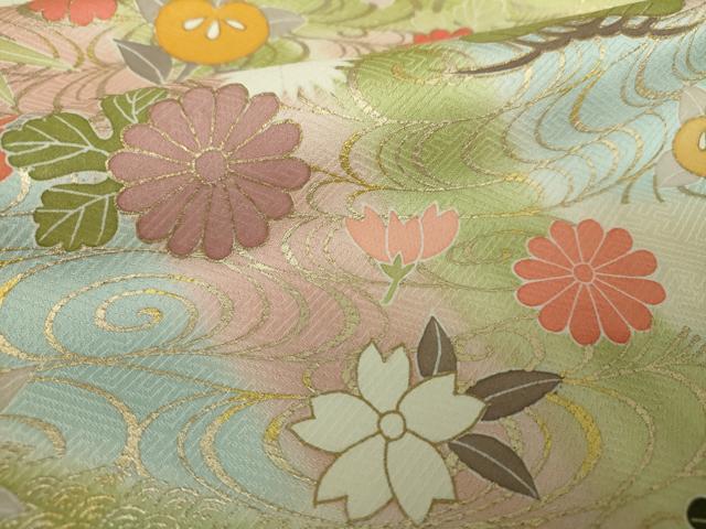 平和屋着物○訪問着 駒刺繍 流水花文 暈し染め 金彩 正絹