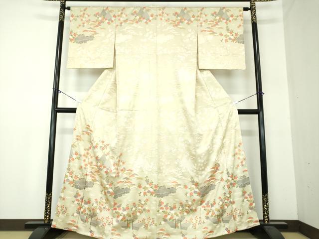 平和屋着物●訪問着 駒刺繍 風景花文 金彩 正絹 逸品 DABA1549ps