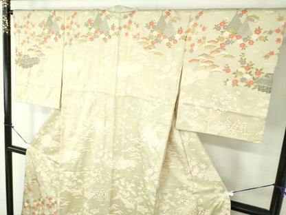 平和屋着物●訪問着 駒刺繍 風景花文 金彩 正絹 逸品 DABA1549ps