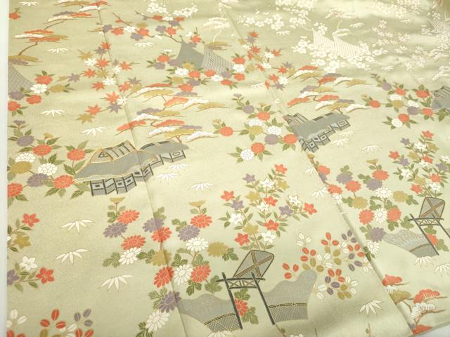 平和屋着物●訪問着 駒刺繍 風景花文 金彩 正絹 逸品 DABA1549ps