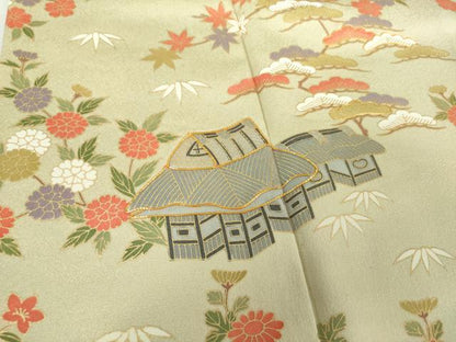 平和屋着物●訪問着 駒刺繍 風景花文 金彩 正絹 逸品 DABA1549ps
