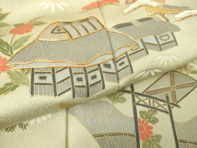 平和屋着物●訪問着 駒刺繍 風景花文 金彩 正絹 逸品 DABA1549ps