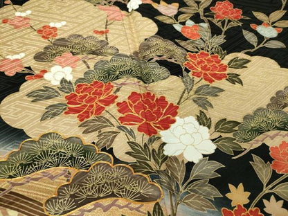 平和屋着物●訪問着　駒刺繍　雲取り籬花文　黒地　暈し染め　金彩　やまと誂製　正絹　逸品　未使用　DABA1550ps