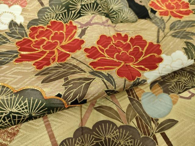 平和屋着物●訪問着　駒刺繍　雲取り籬花文　黒地　暈し染め　金彩　やまと誂製　正絹　逸品　未使用　DABA1550ps