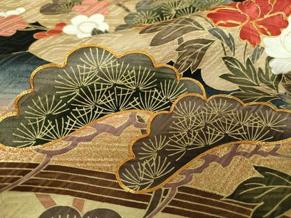 平和屋着物●訪問着　駒刺繍　雲取り籬花文　黒地　暈し染め　金彩　やまと誂製　正絹　逸品　未使用　DABA1550ps