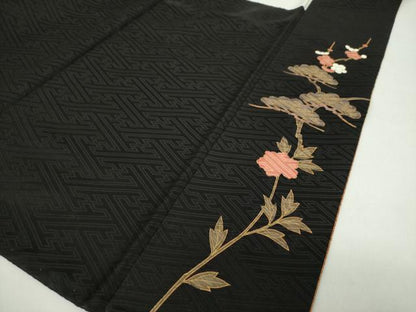平和屋着物●訪問着　駒刺繍　雲取り籬花文　黒地　暈し染め　金彩　やまと誂製　正絹　逸品　未使用　DABA1550ps