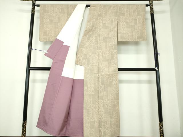 平和屋着物●結城紬　草木染　色紙重ね花文　証紙付き　正絹　逸品　DABA1557ps