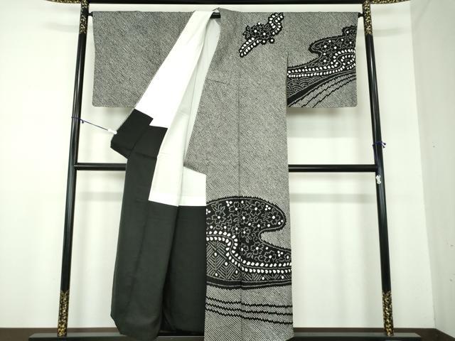 平和屋着物○訪問着 総絞り 流水花文 黒地 正絹 逸品 未使用