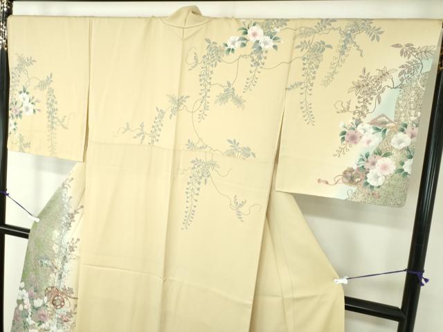 平和屋着物○訪問着 刺繍 楽器花文 暈し染め 金彩 正絹 逸品