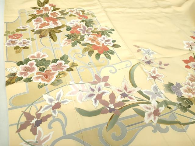 平和屋着物●豪華色留袖　刺繍　草花文　金彩　正絹　逸品　DABA1574ps 平和屋着物○豪華色留袖 刺繍 草花文 金彩 正絹 逸品 DABA1574ps