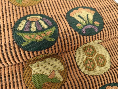 平和屋着物●本場筑前博多織 八寸名古屋帯 花鳥丸文 共箱付き 正絹 逸品 DABA1583ps