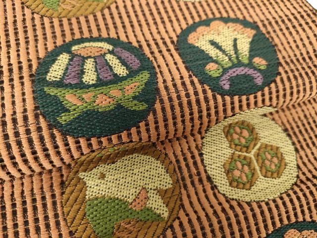 平和屋着物●本場筑前博多織 八寸名古屋帯 花鳥丸文 共箱付き 正絹 逸品 DABA1583ps
