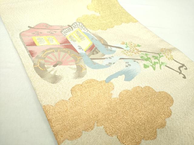 平和屋着物●爪掻き本綴れ　八寸名古屋帯　兎　金糸　正絹　逸品　CABD0470hy 平和屋着物○綴錦織元 安田織鴻 爪掻き本綴れ 八寸