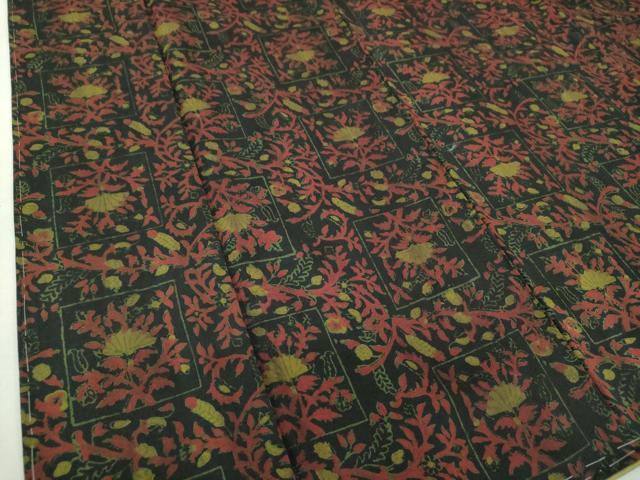 平和屋着物○上質な小紋 紬地 更紗花文 黒地 正絹 逸品 DABA1590ps