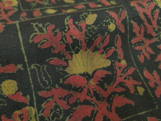 平和屋着物●上質な小紋　紬地　更紗花文　黒地　正絹　逸品　DABA1590ps 平和屋着物○上質な小紋 紬地 更紗花文 黒地 正絹 逸品 DABA1590ps