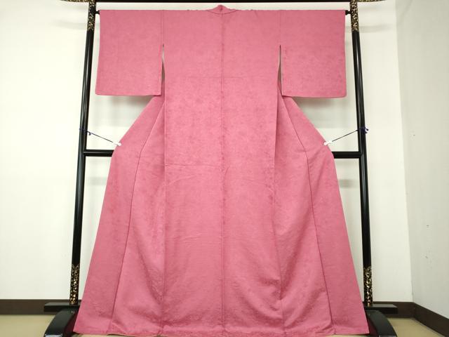 平和屋着物●上質な色無地　草花地紋　中紅色　正絹　逸品　DABA1591ps