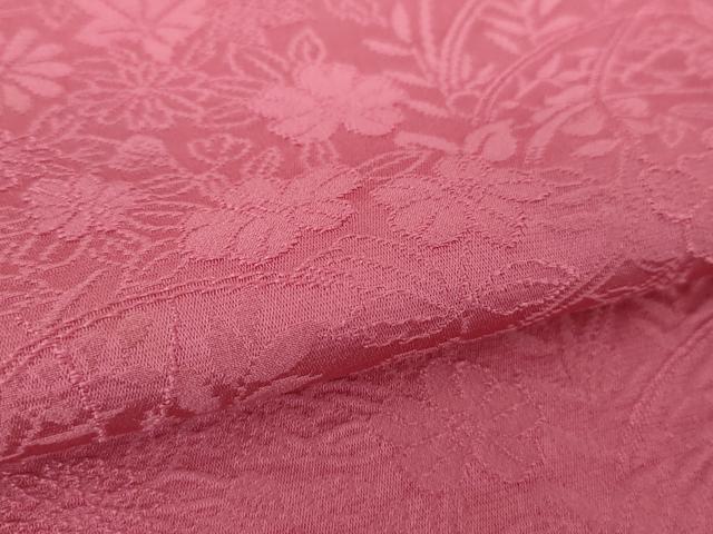 平和屋着物○上質な色無地 草花地紋 中紅色 正絹 逸品 DABA1591ps