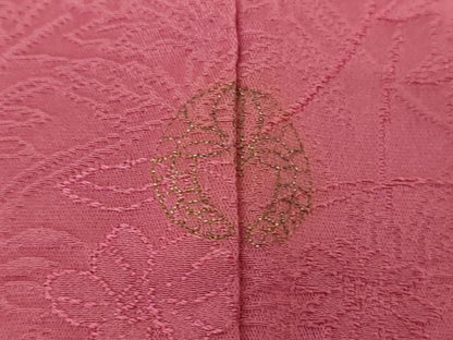 平和屋着物●上質な色無地　草花地紋　中紅色　正絹　逸品　DABA1591ps