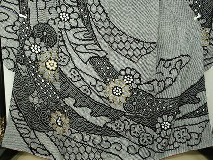 平和屋着物●豪華振袖　駒刺繍　絞り　花熨斗文　黒地　金糸　正絹　逸品　DABA1614ps