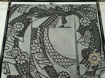 平和屋着物●豪華振袖　駒刺繍　絞り　花熨斗文　黒地　金糸　正絹　逸品　DABA1614ps