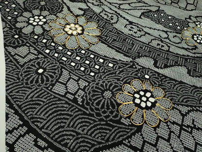 平和屋着物●豪華振袖　駒刺繍　絞り　花熨斗文　黒地　金糸　正絹　逸品　DABA1614ps