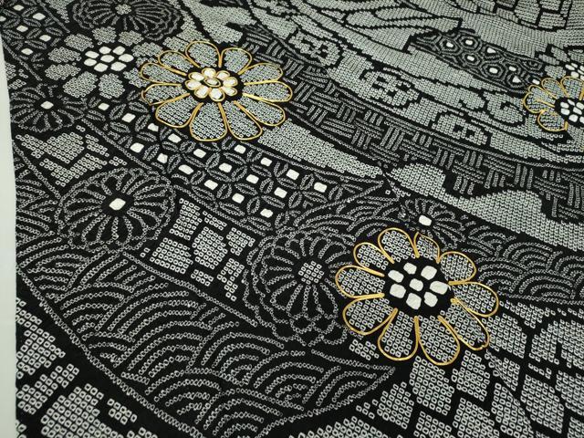 平和屋着物●豪華振袖　駒刺繍　絞り　花熨斗文　黒地　金糸　正絹　逸品　DABA1614ps