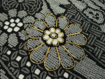平和屋着物●豪華振袖　駒刺繍　絞り　花熨斗文　黒地　金糸　正絹　逸品　DABA1614ps