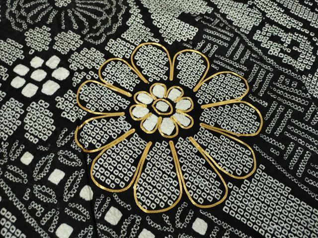 平和屋着物●豪華振袖　駒刺繍　絞り　花熨斗文　黒地　金糸　正絹　逸品　DABA1614ps