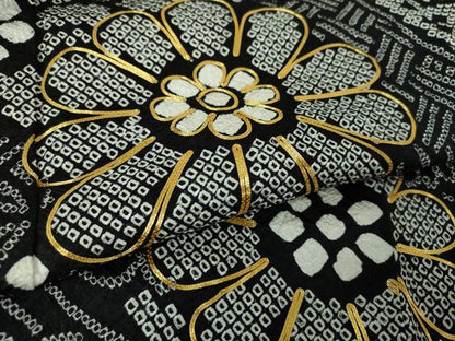 平和屋着物●豪華振袖　駒刺繍　絞り　花熨斗文　黒地　金糸　正絹　逸品　DABA1614ps