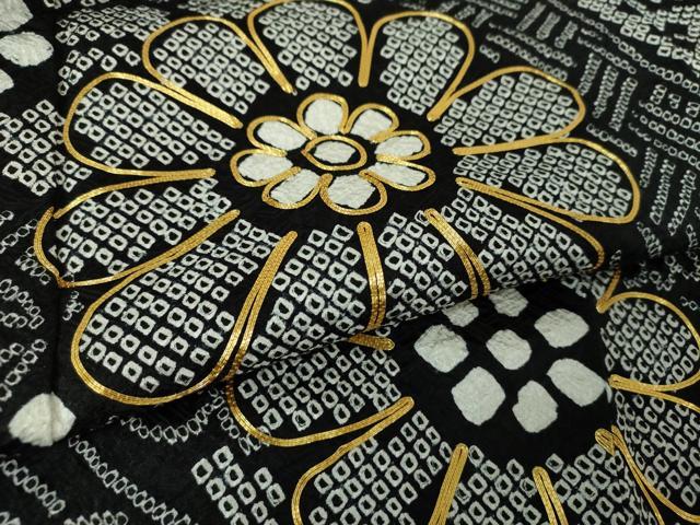 平和屋着物●豪華振袖　駒刺繍　絞り　花熨斗文　黒地　金糸　正絹　逸品　DABA1614ps