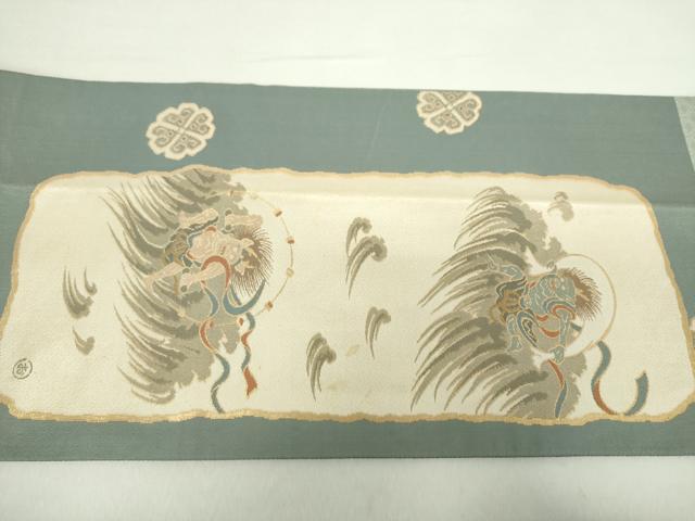 平和屋着物●つけ帯　風神雷神　金糸　正絹　逸品　DABA1623ps 平和屋着物○つけ帯 風神雷神 金糸 正絹 逸品 DABA1623psの通販 by