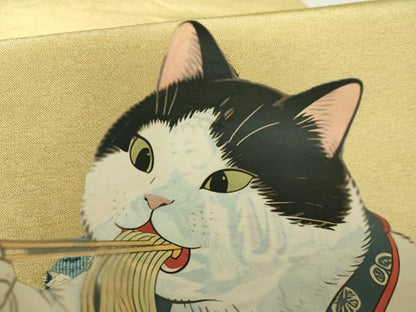 平和屋着物●つけ帯　猫　ラーメン　金糸　正絹　逸品　DABA1625ps
