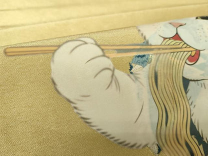 平和屋着物●つけ帯　猫　ラーメン　金糸　正絹　逸品　DABA1625ps