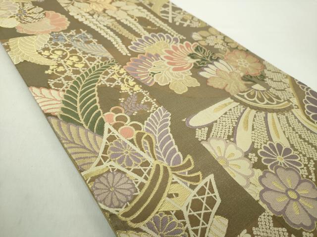 平和屋着物●六通柄　本袋帯　立波片輪車花文　金糸　やまと誂製　正絹　逸品　DABA1633ps