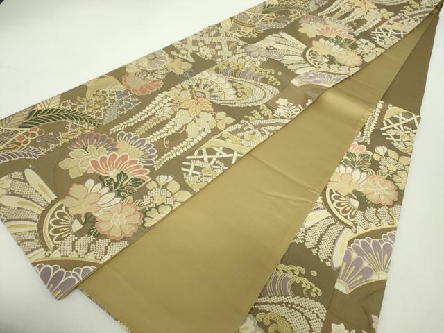 平和屋着物●六通柄　本袋帯　立波片輪車花文　金糸　やまと誂製　正絹　逸品　DABA1633ps 平和屋着物○六通柄 本袋帯 立波片輪車花文 金糸