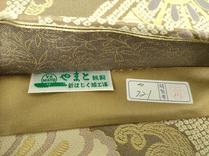 平和屋着物●六通柄　本袋帯　立波片輪車花文　金糸　やまと誂製　正絹　逸品　DABA1633ps