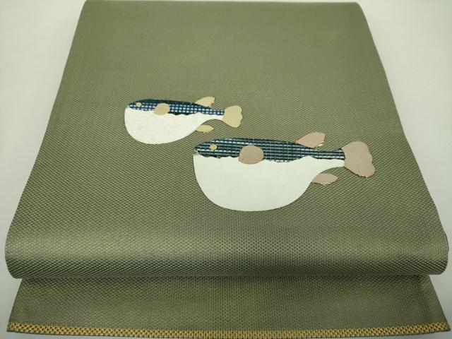 平和屋着物●極上　太鼓柄袋帯　スリーシーズン帯　河童　カッパ　釣り　黒地　金糸　逸品　DZAB4597kh6 平和屋本店□極上 太鼓柄 本袋帯 龍村平蔵柄 威毛錦 金銀糸 逸品