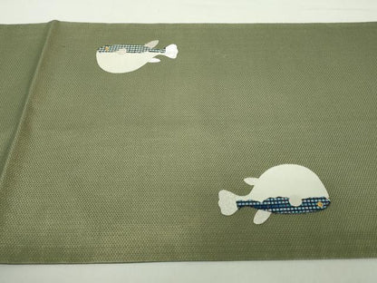 平和屋着物●太鼓柄袋帯　河豚　魚　金糸　正絹　逸品　DABA1637ps