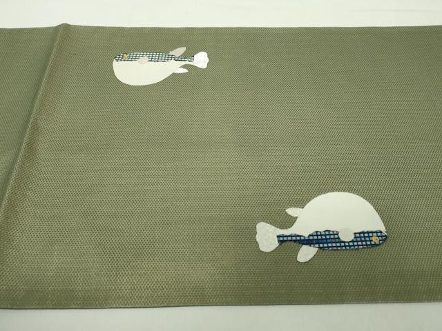 平和屋着物●太鼓柄袋帯　河豚　魚　金糸　正絹　逸品　DABA1637ps