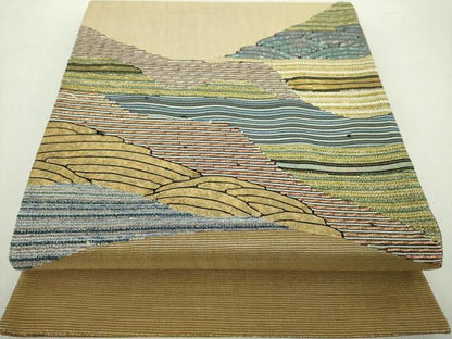 平和屋着物●太鼓柄袋帯 スリーシーズン帯 春 夏 秋 霞文 金糸 正絹 逸品 DABA1638ps